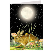 Bunny and Mushrooms by Moonlight Christmas Card ~ England